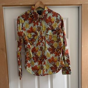 Lucky Brand Autumn Leaf Print Button-Down Shirt in Rust, Yellow & Cream